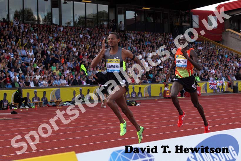 Mekonnen Gebremedhin wins the 1500 metres from Nixon Kiplimo Chepseba, 2012 Samsung Diamond League, Birmingham.